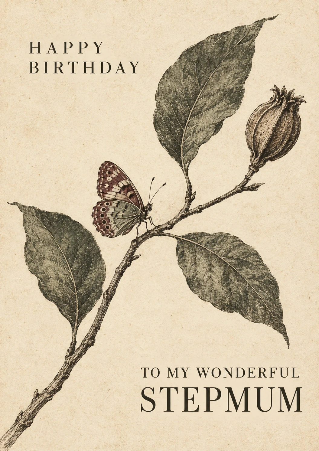 Vintage Botanical Butterfly Stepmum Birthday Card for Her