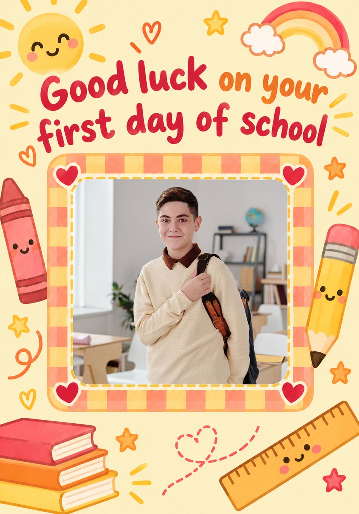 Good Luck First Day of School Photo Upload Back to School Card