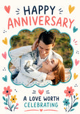 Load image into Gallery viewer, Colourful Hearts and Flowers Photo Upload Anniversary Card
