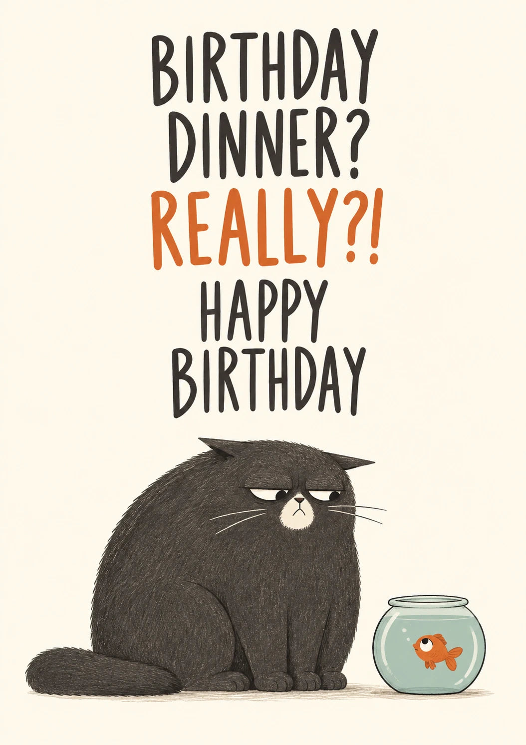 Funny Grumpy Cat and Goldfish Birthday Card