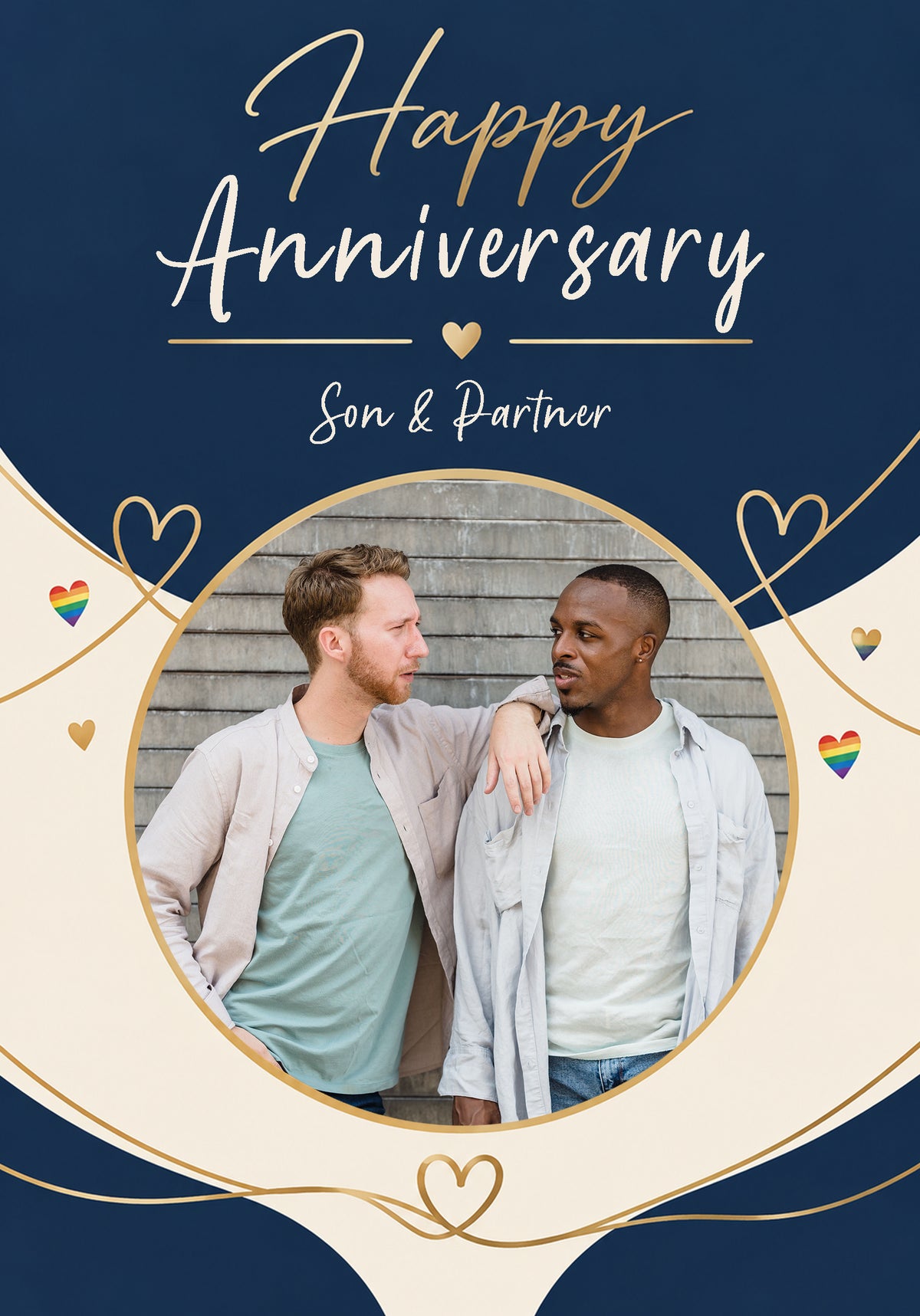 Rainbow Hearts Two Husbands Photo Upload Anniversary Card