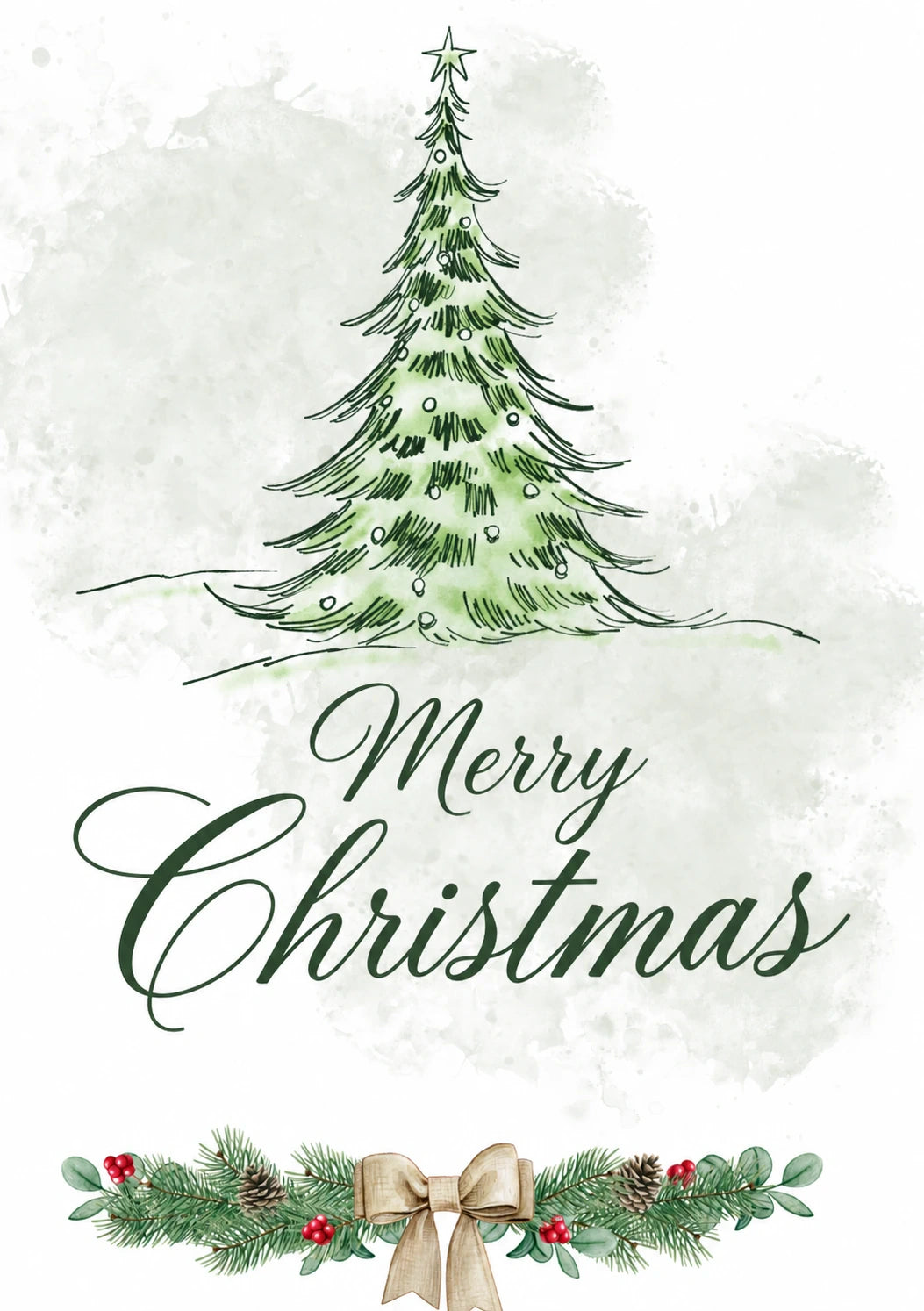 Watercolour Christmas Tree with Garland Christmas Card