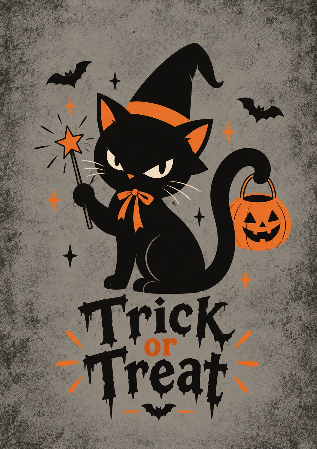 Witch Black Cat Trick or Treat Halloween Card
