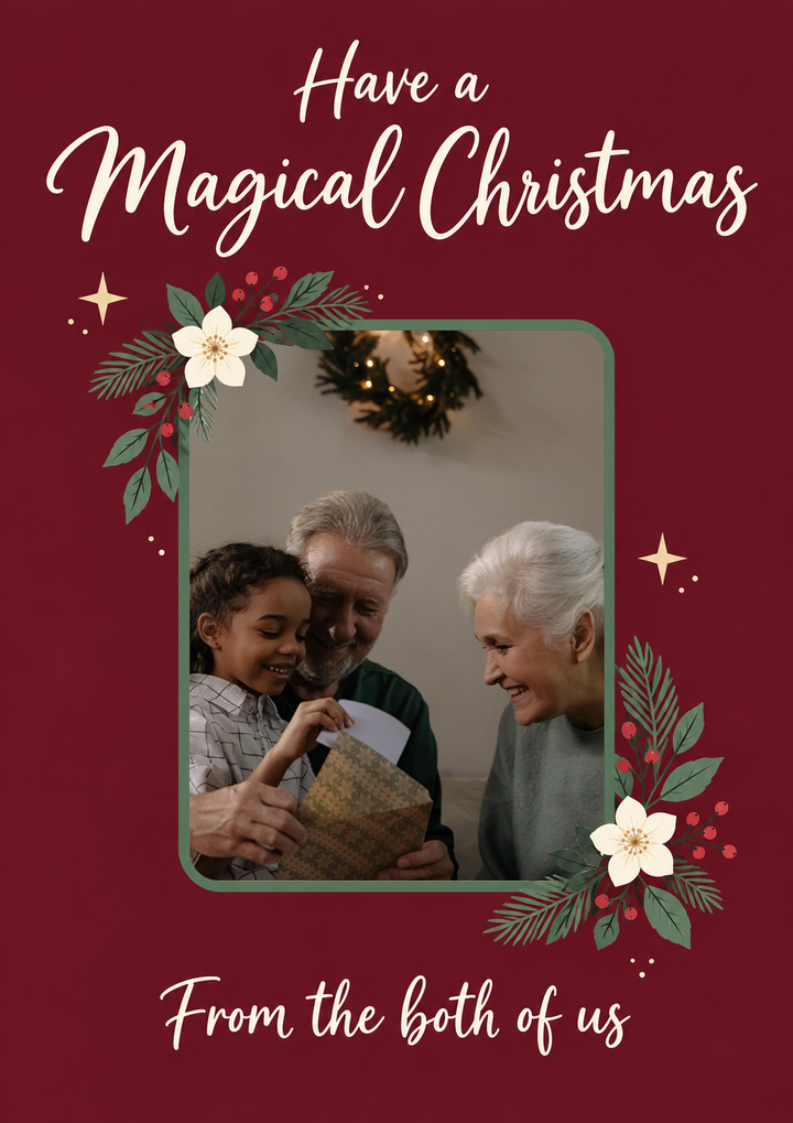 Magical Christmas Floral Photo Upload Christmas Card for Granddaughter