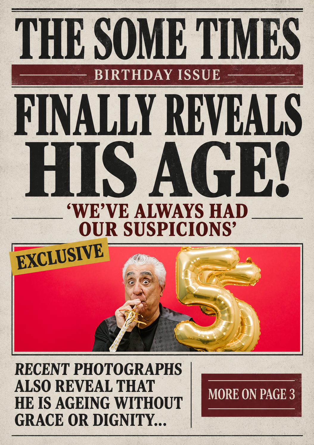 Funny Newspaper Spoof Photo Upload Birthday Card for Him