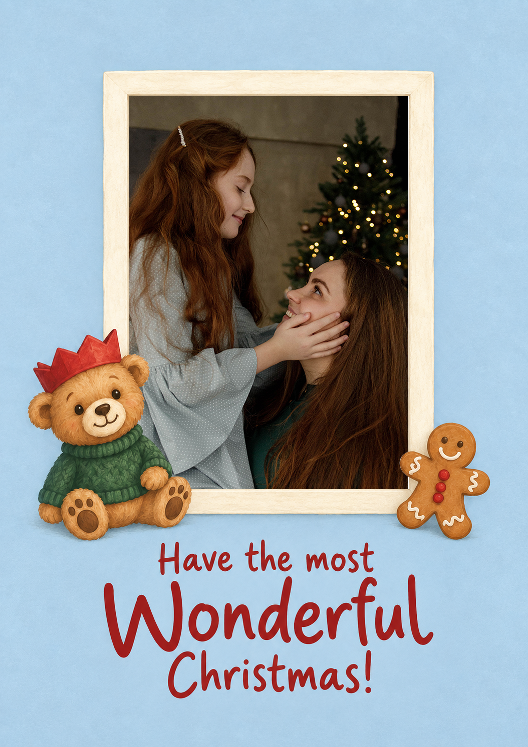 Cute Teddy Bear and Gingerbread Man Photo Upload Christmas Card