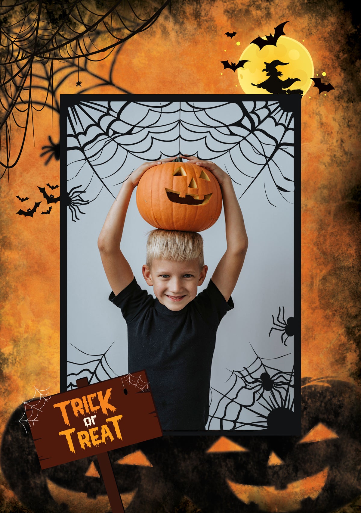 Spooky Witch and Spider Web Photo Upload Halloween Card