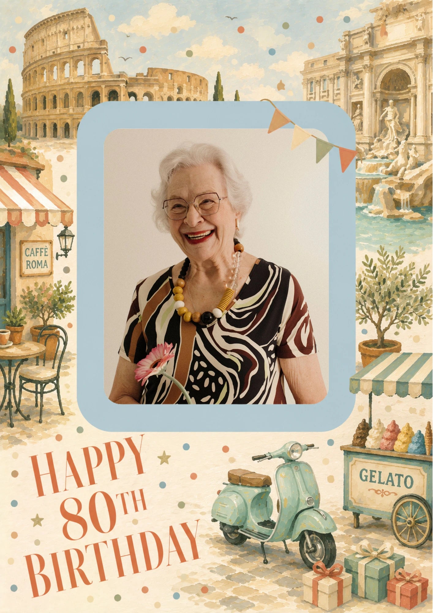 Rome Italian Scene 80th Photo Upload Birthday Card for Her