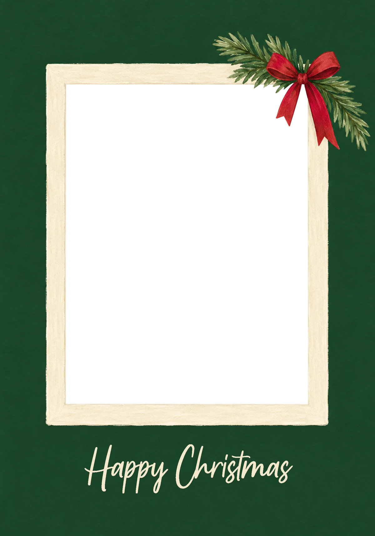 Pine Bow Green Frame Photo Upload Christmas Card for Her