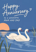 Load image into Gallery viewer, Swans Sunset Illustration Anniversary Card for Mum and Dad
