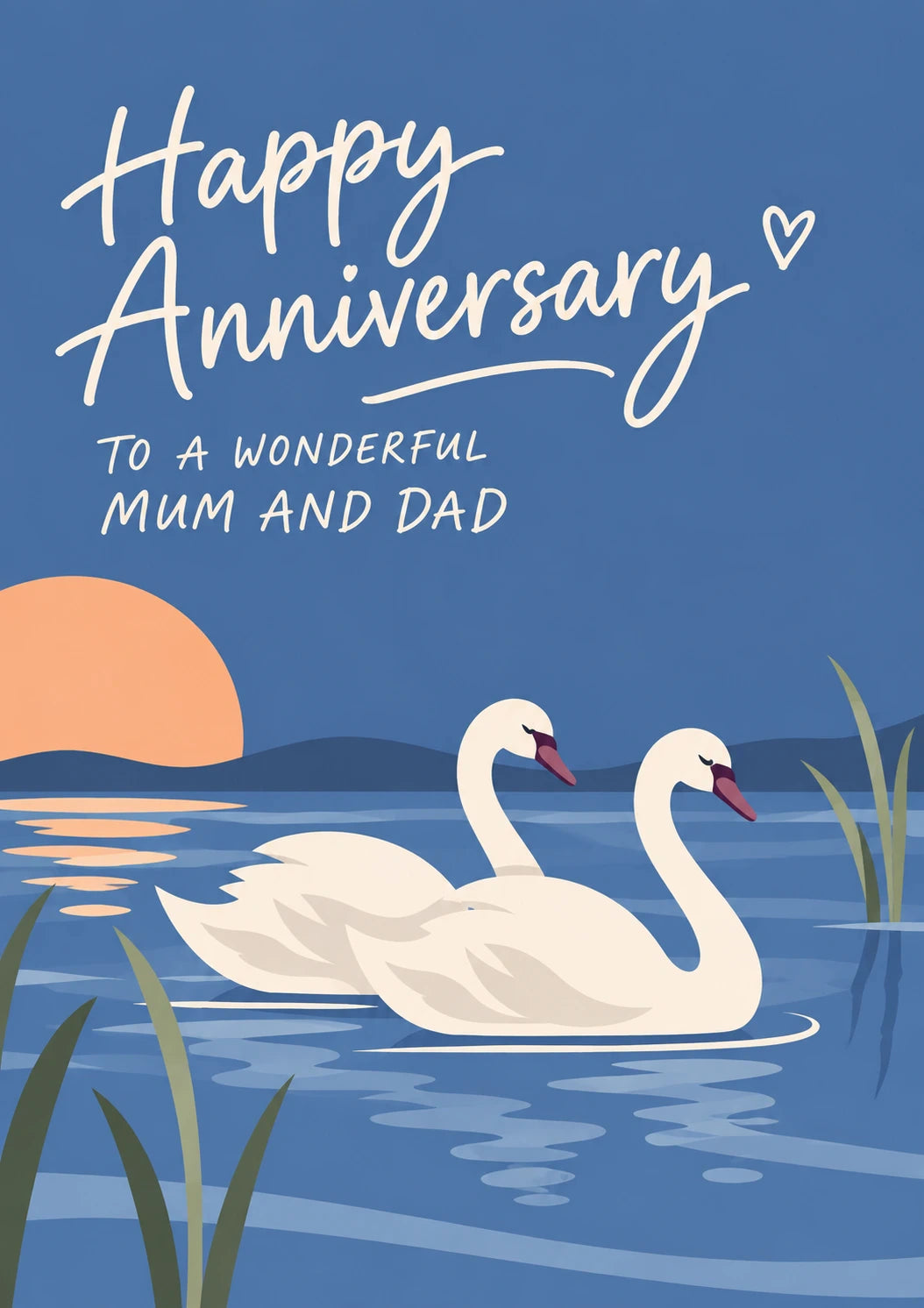 Swans Sunset Illustration Anniversary Card for Mum and Dad