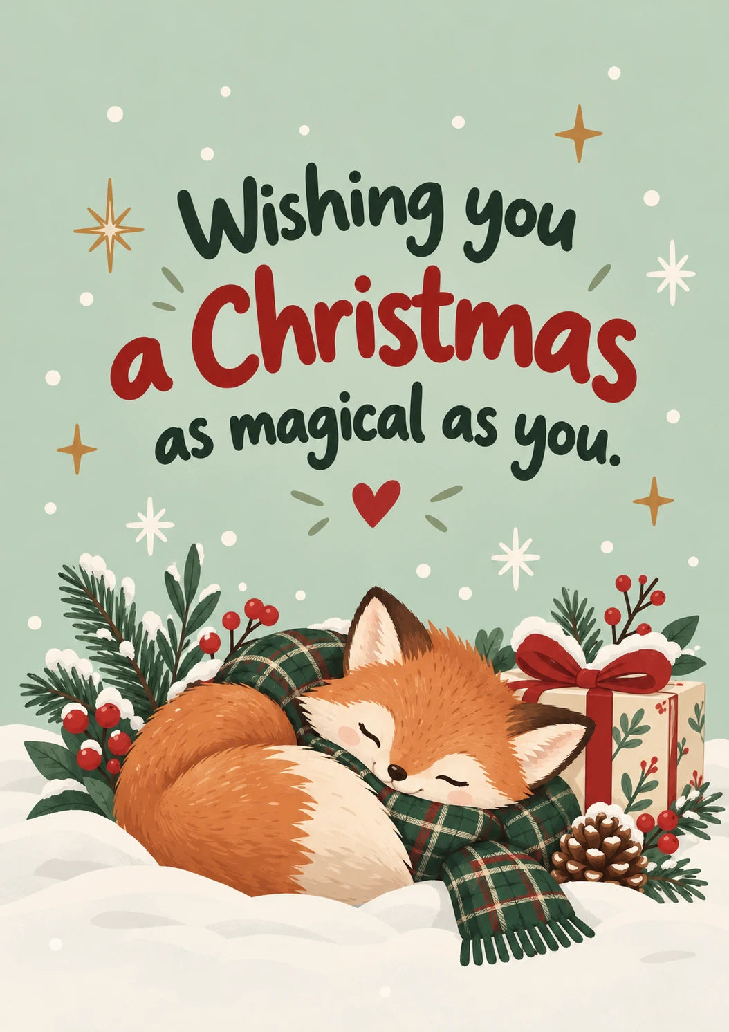 Sleeping Fox Magical Christmas Card for Niece