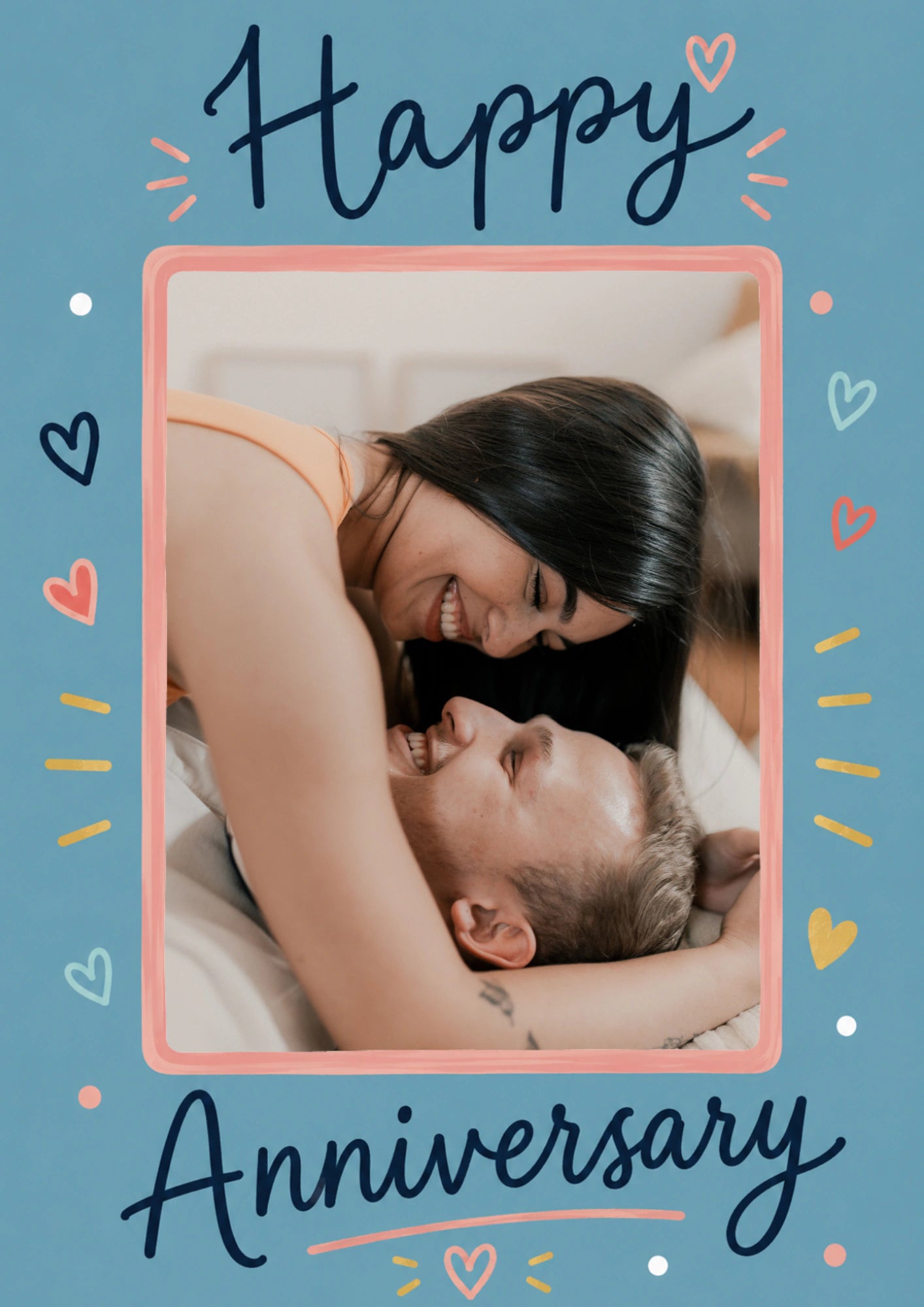 Colourful Hearts and Doodles Photo Upload Anniversary Card