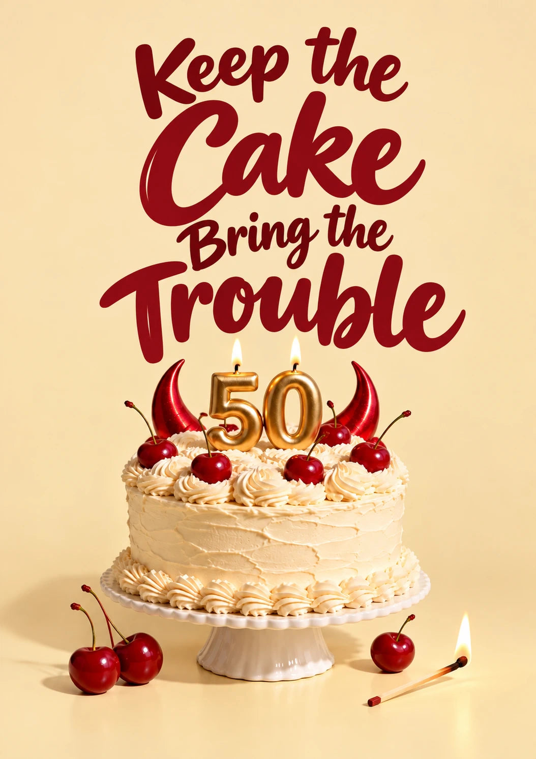 Funny Keep the Cake Bring the Trouble 50th Birthday Card