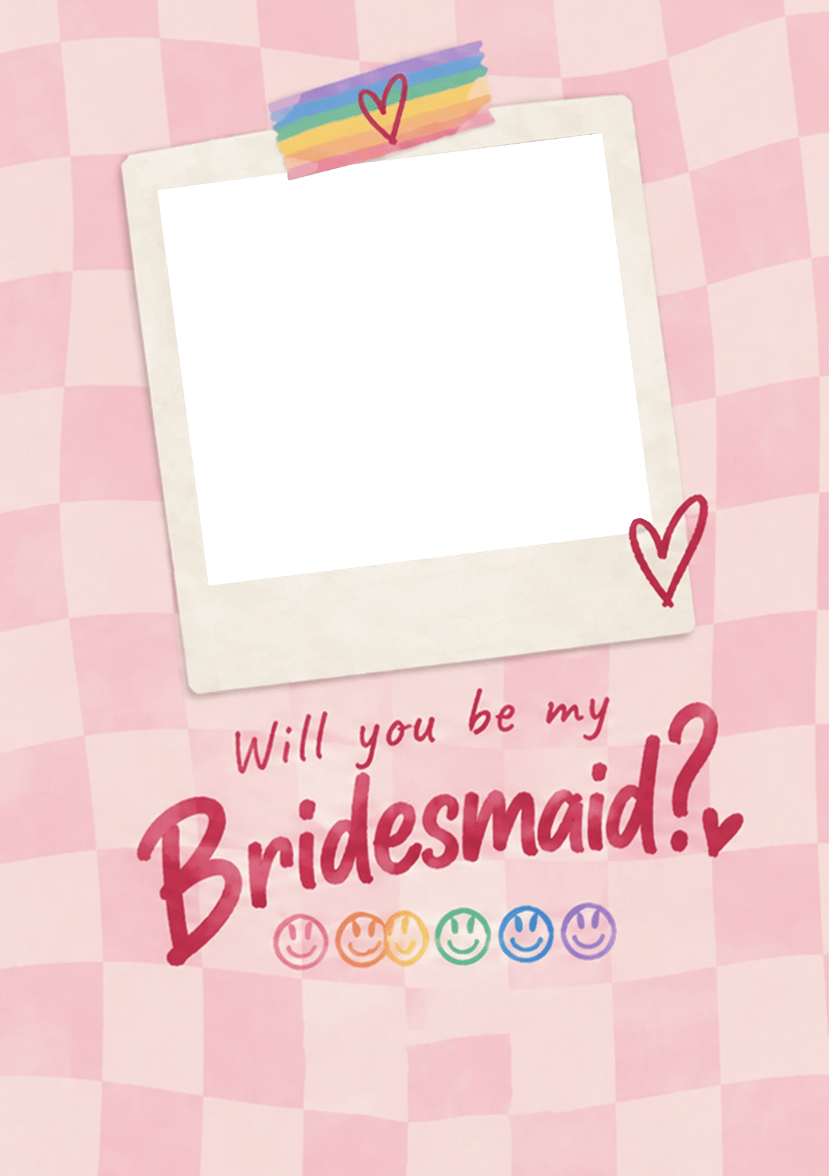 Rainbow Checkerboard Will You Be My Bridesmaid Photo Upload Birthday Card for Her