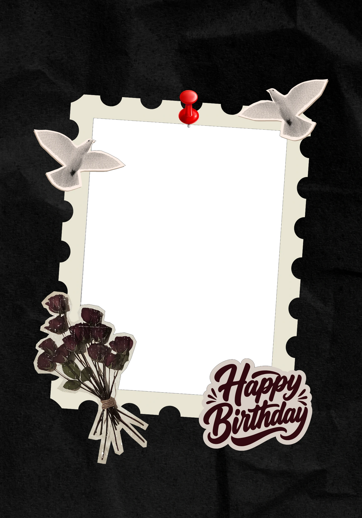 Dark Floral Doves Photo Upload Birthday Card for Her