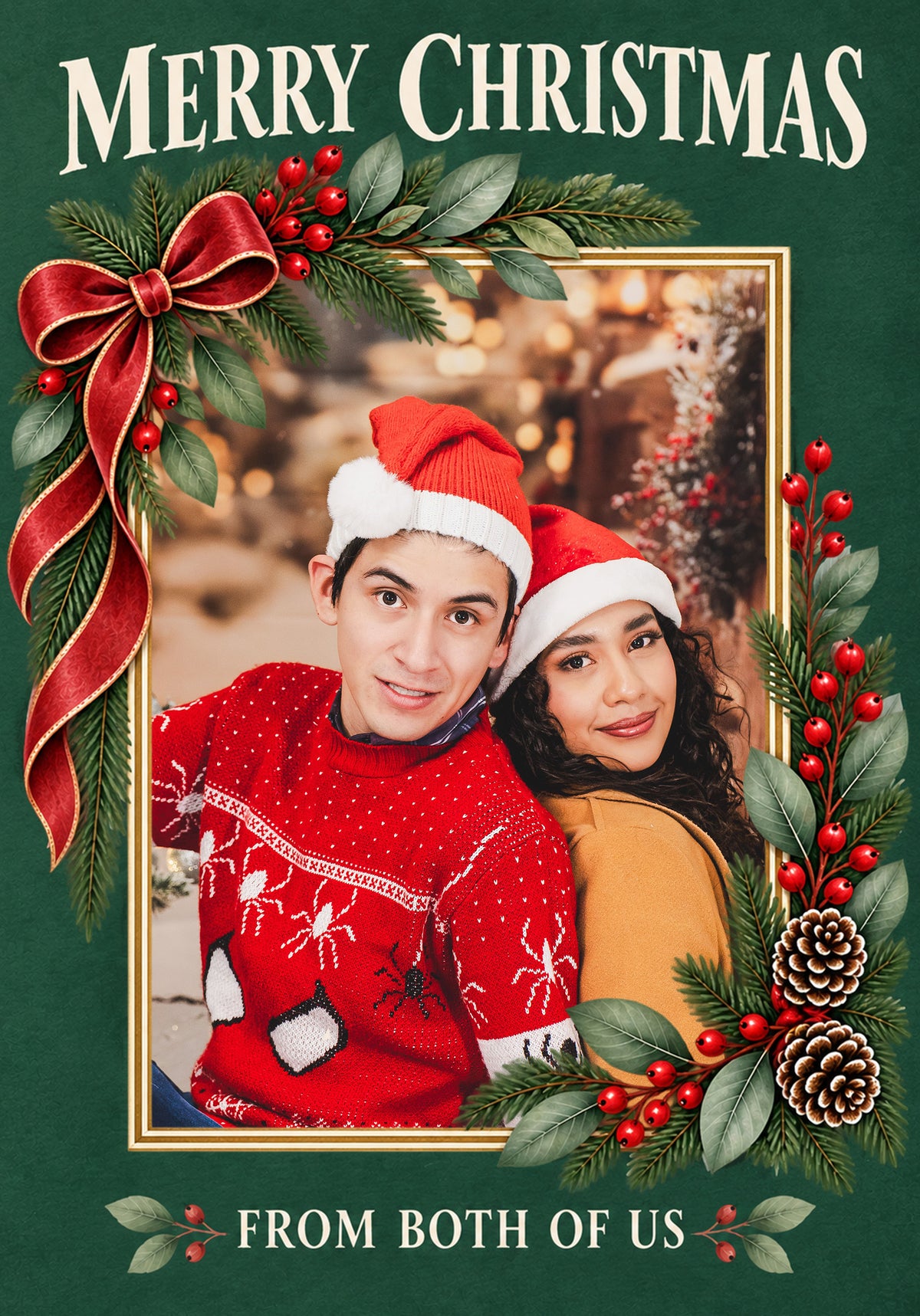 Traditional Holly Berry and Bow Christmas Card for Him