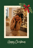 Load image into Gallery viewer, Pine Bow Green Frame Photo Upload Christmas Card for Her
