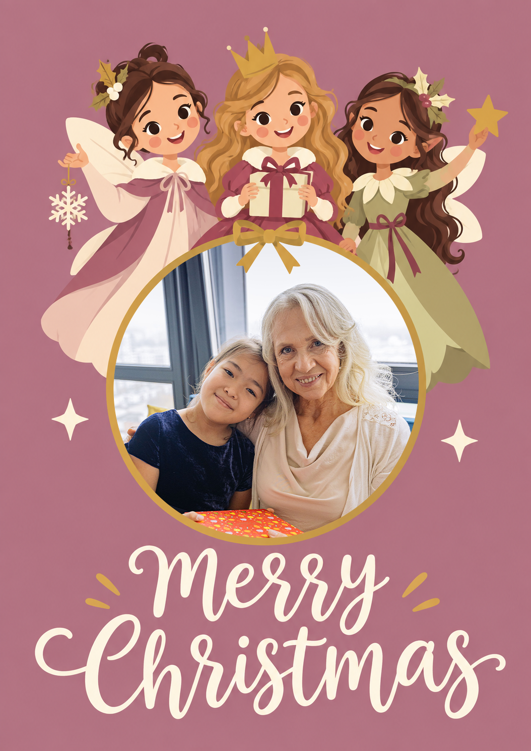 Enchanted Fairy Princess Photo Upload Christmas Card for Her