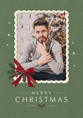 Load image into Gallery viewer, Vintage Green Bow Holly Photo Upload Christmas Card for Him
