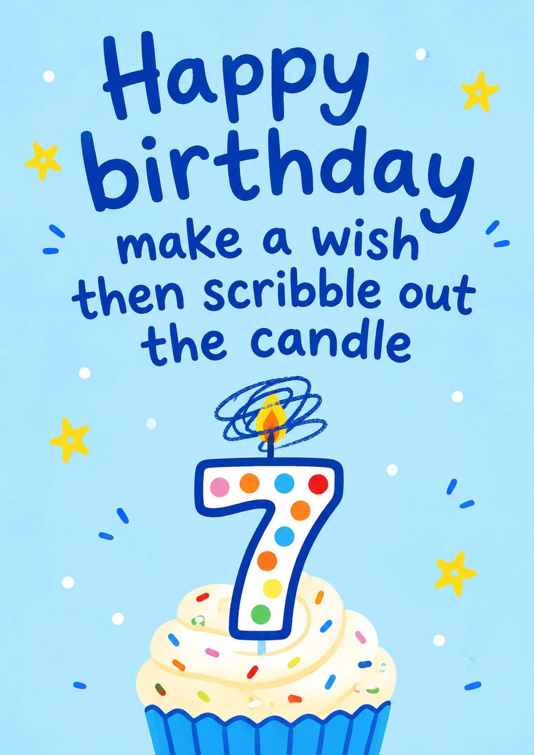 Funny Scribble Out the Candle 7th Birthday Card