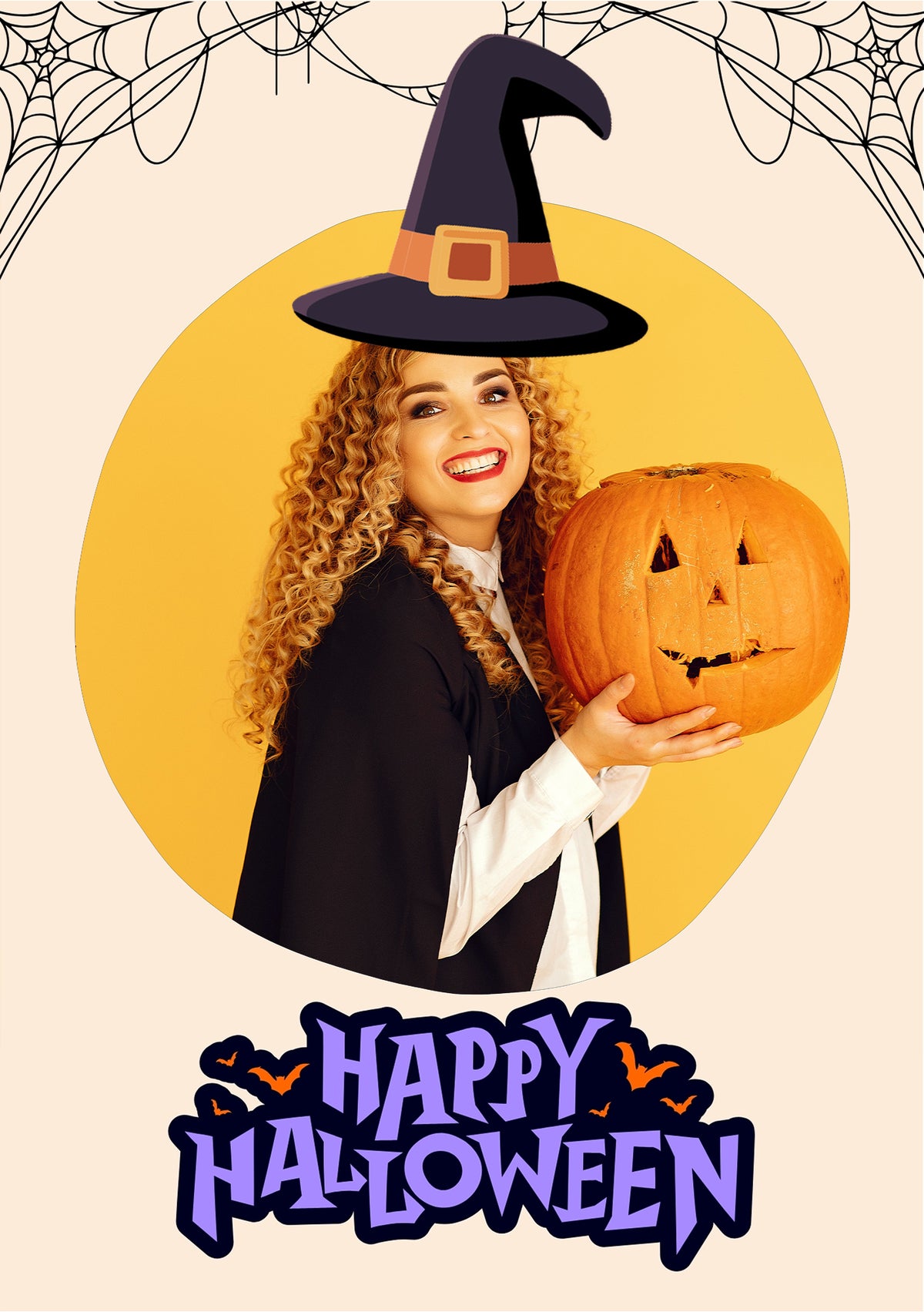 Witch Hat Spider Web Photo Upload Halloween Card