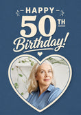 Load image into Gallery viewer, Navy Blue Heart Frame Photo Upload 50th Birthday Card for Her
