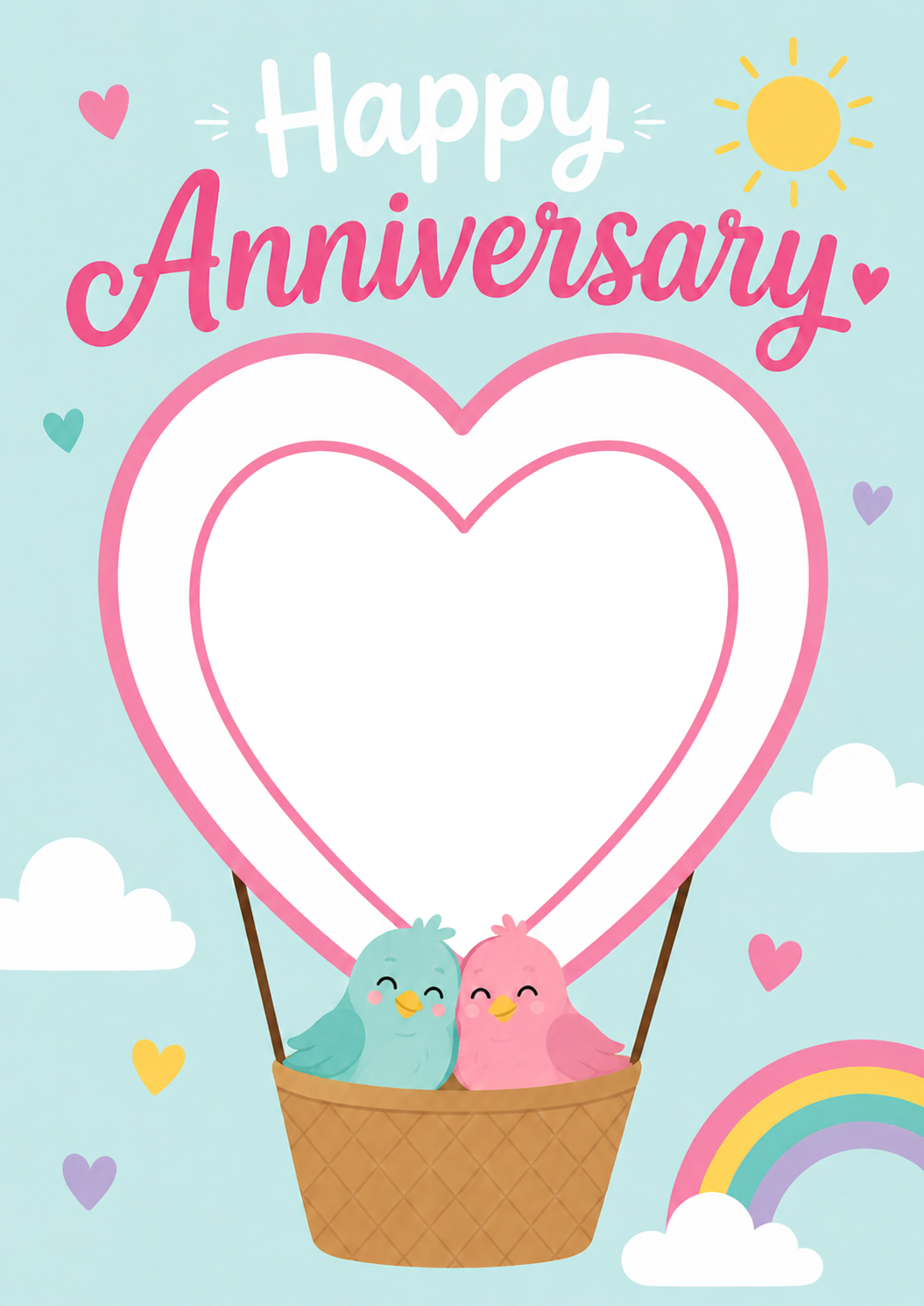 Cute Love Birds Heart Balloon Photo Upload Anniversary Card for Her