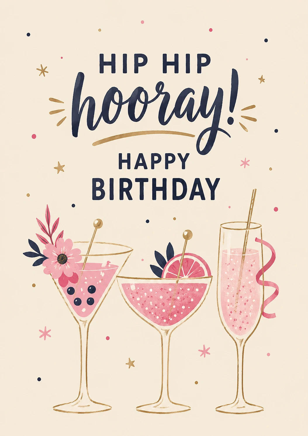 Pink Cocktails Hip Hip Hooray 20th Birthday Card for Her