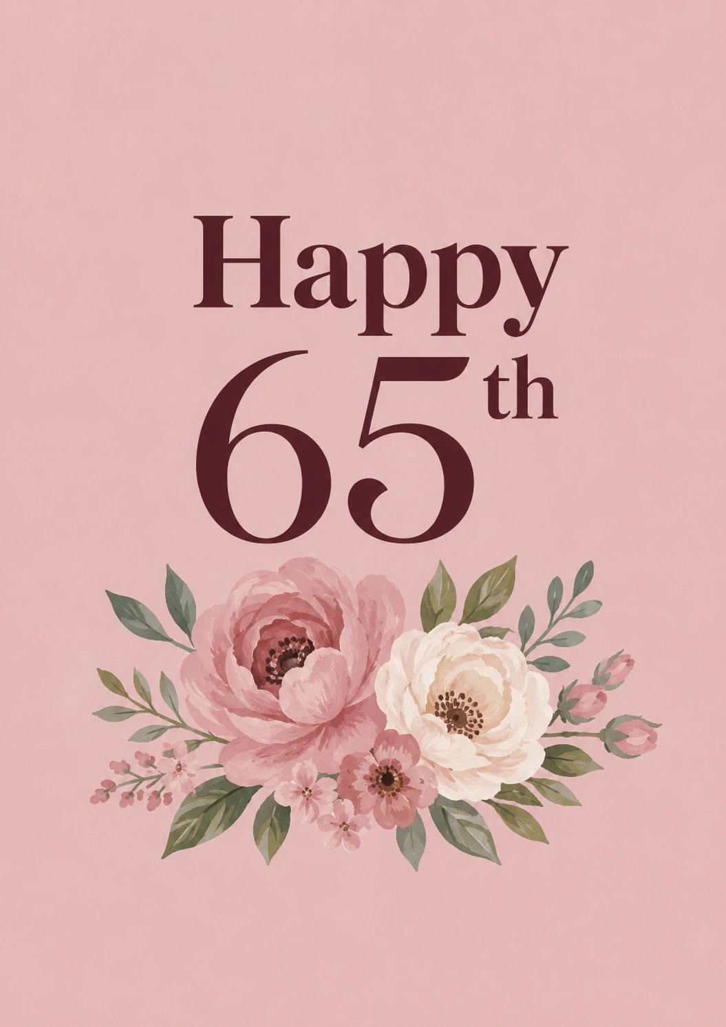 Pink Floral Watercolour 65th Birthday Card for Her