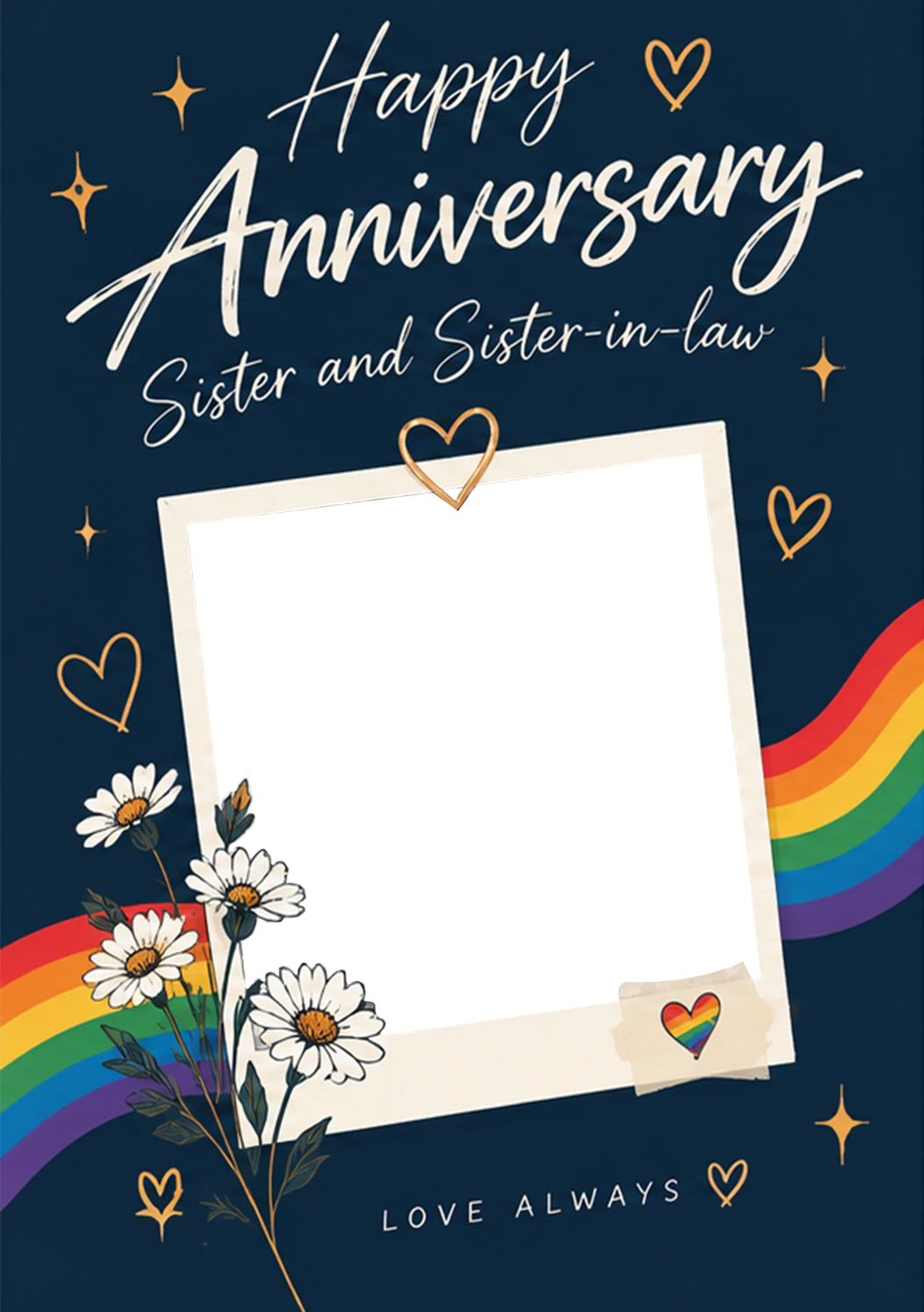 Rainbow Pride Sister and Sister-in-Law Photo Upload Anniversary Card