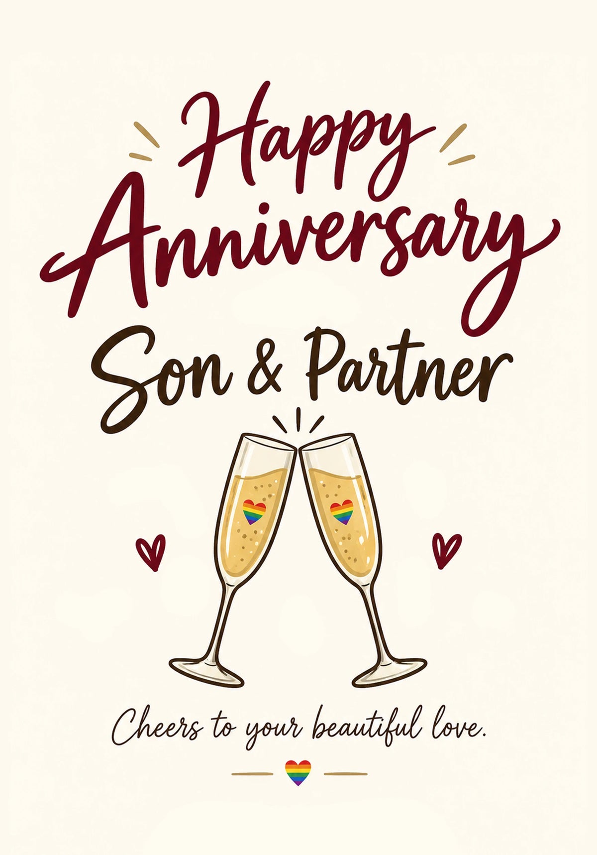 Rainbow Hearts Champagne Toast Anniversary Card for Son