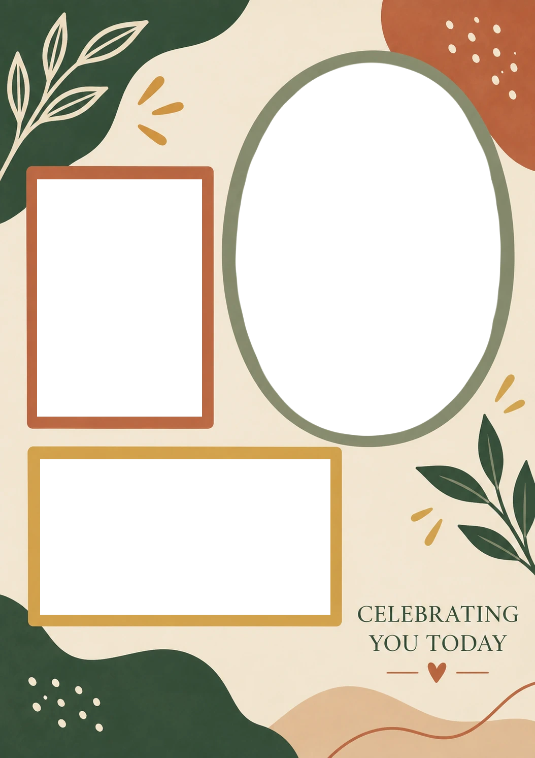 Boho Botanical Three Photo Upload Birthday Card