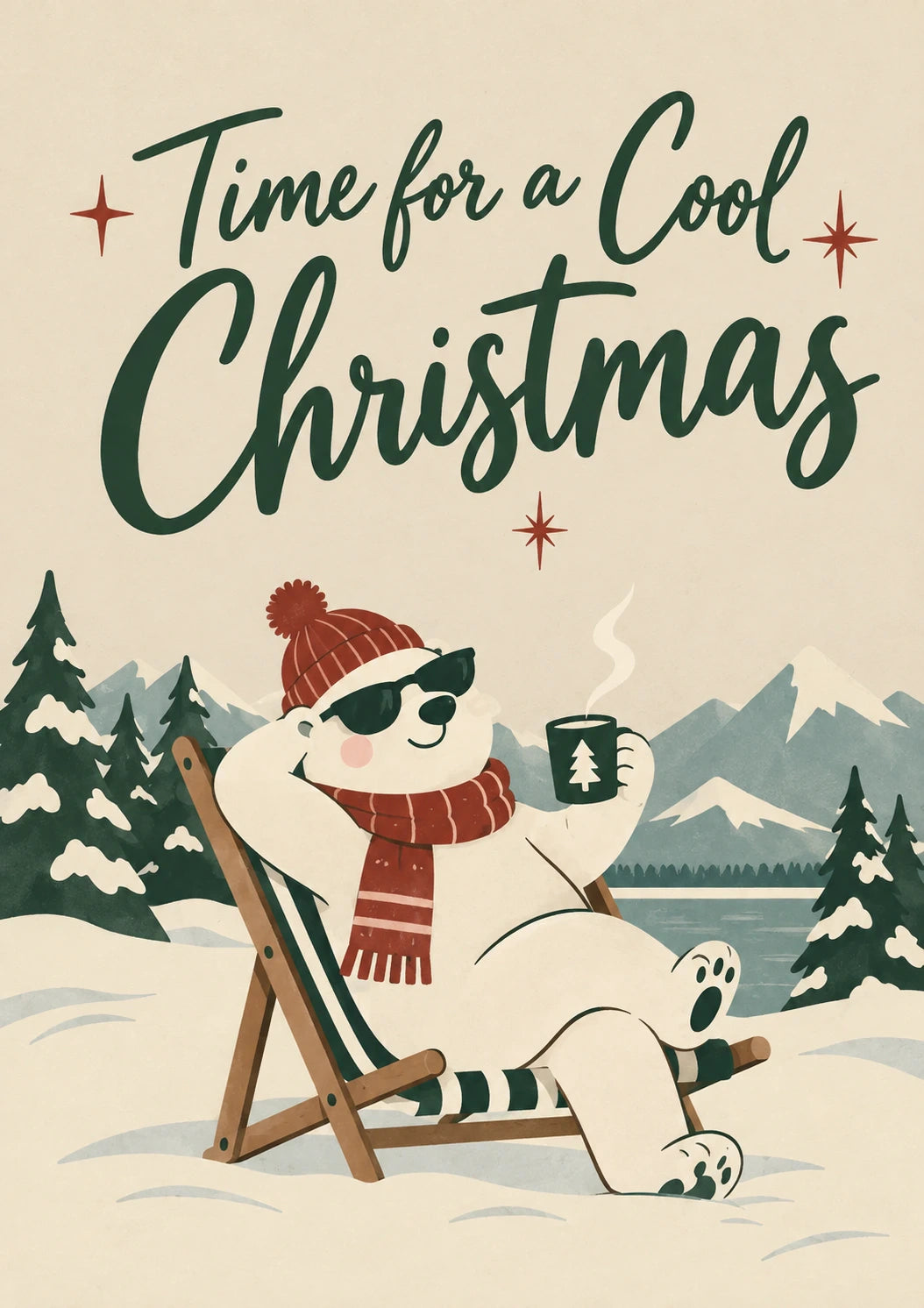 Funny Cool Polar Bear Relaxing Christmas Card