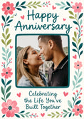 Load image into Gallery viewer, Pink Floral Celebrating Life Together Photo Upload Anniversary Card
