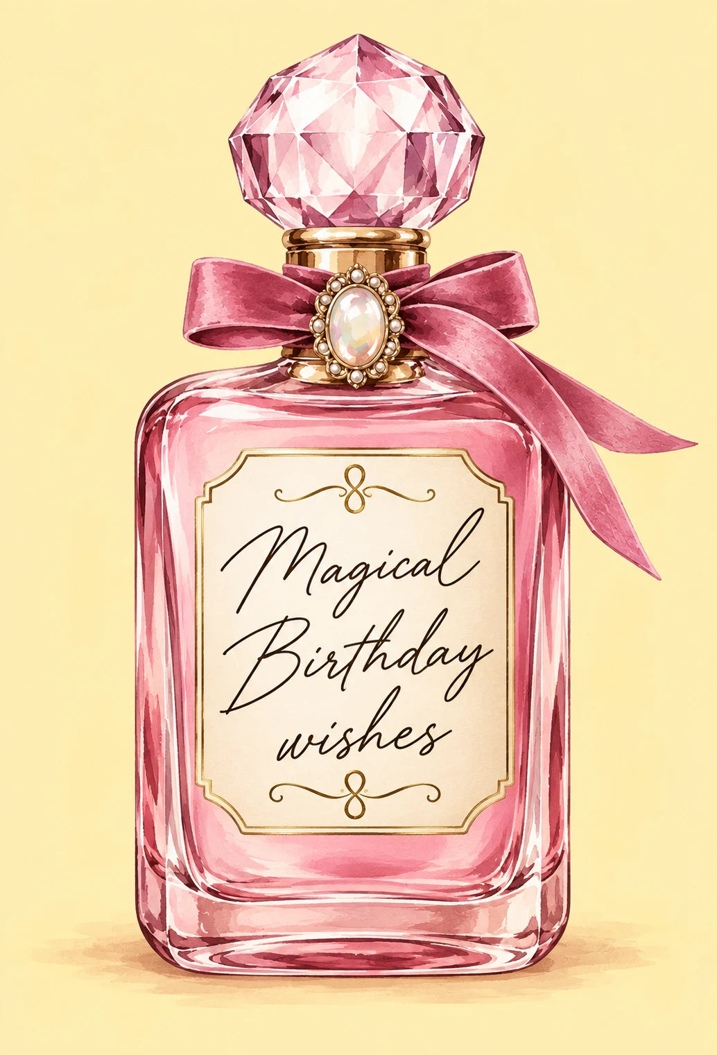 Pink Crystal Perfume Bottle Magical Birthday Card for Her