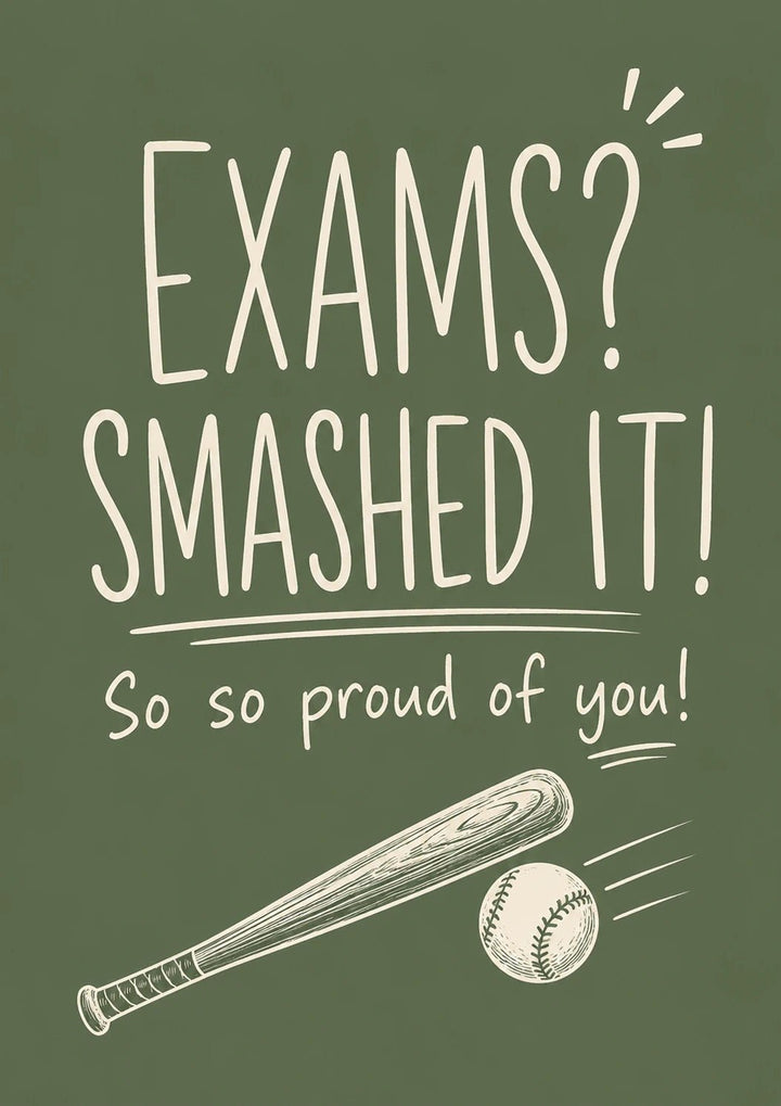 Exams Smashed It Baseball Bat Congratulations Card