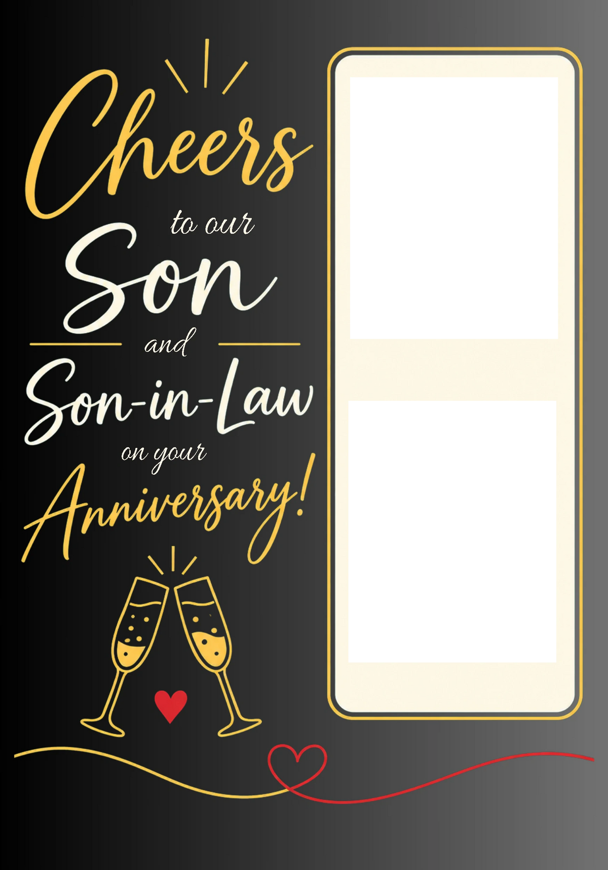 Cheers to Our Son and Son-in-Law Photo Upload Anniversary Card
