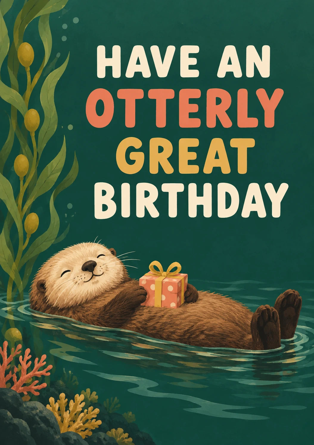 Funny Cute Otter Floating with Gift Birthday Card
