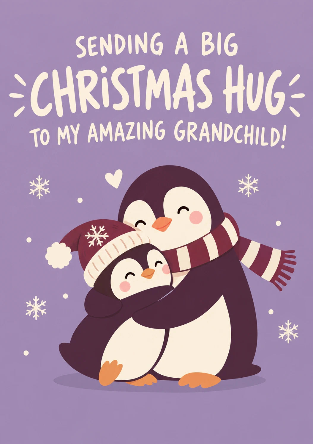 Cute Penguin Hug Grandchild Christmas Card