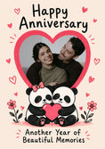 Load image into Gallery viewer, Cute Panda Couple Photo Upload Anniversary Card for Her
