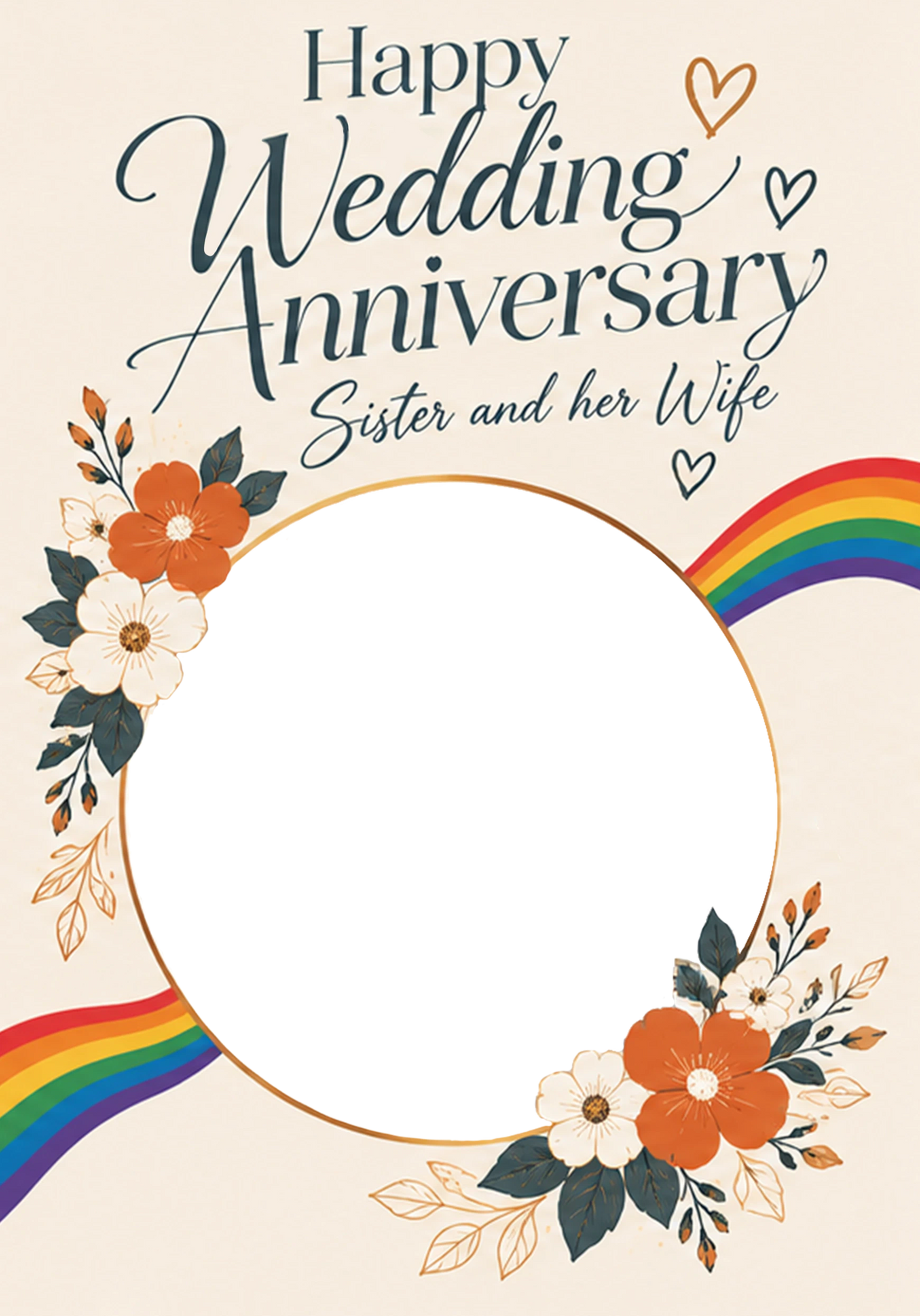 Rainbow Floral Sister and Her Wife Photo Upload Anniversary Card