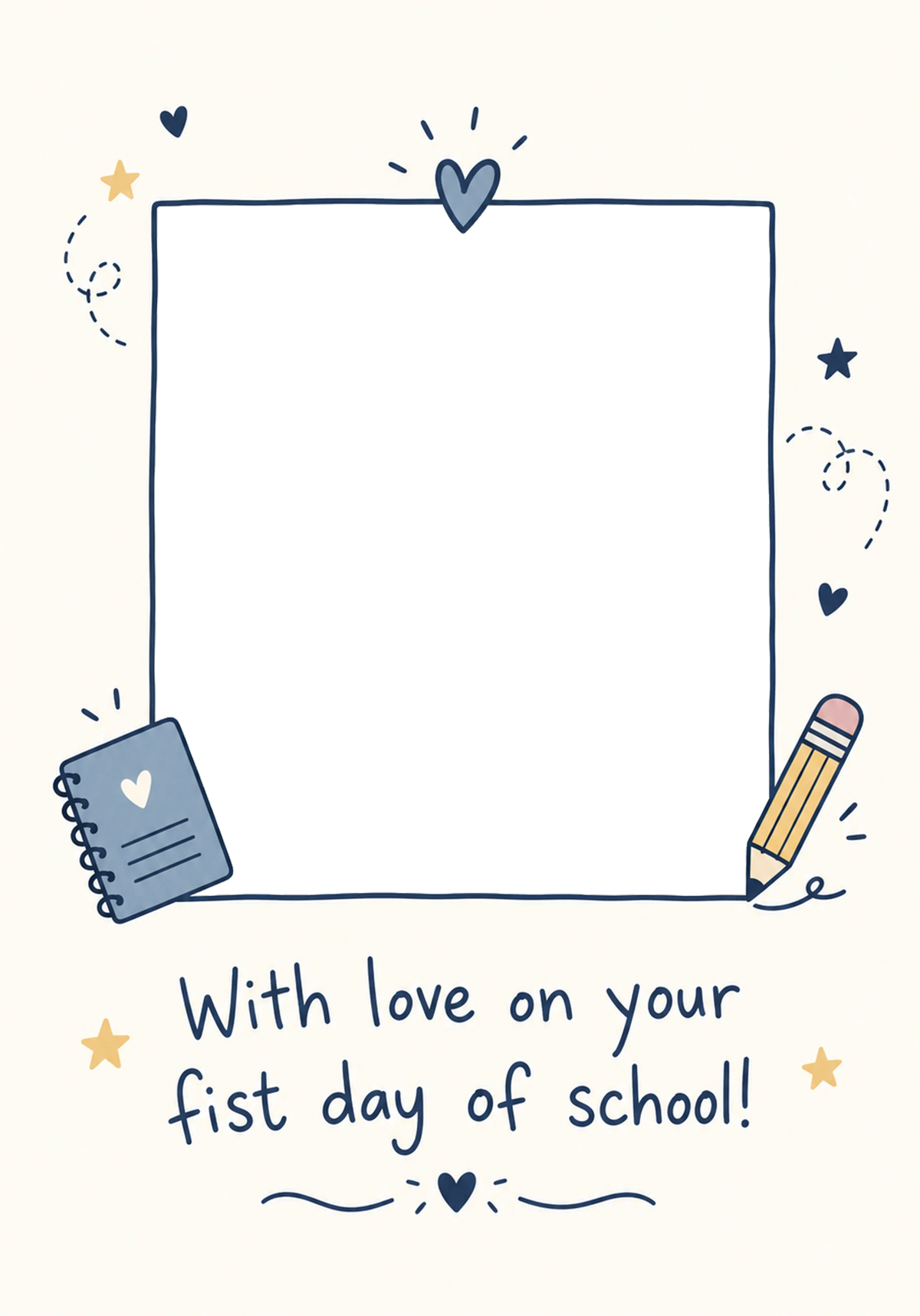 Navy Heart Notebook and Pencil Photo Upload Back to School Card