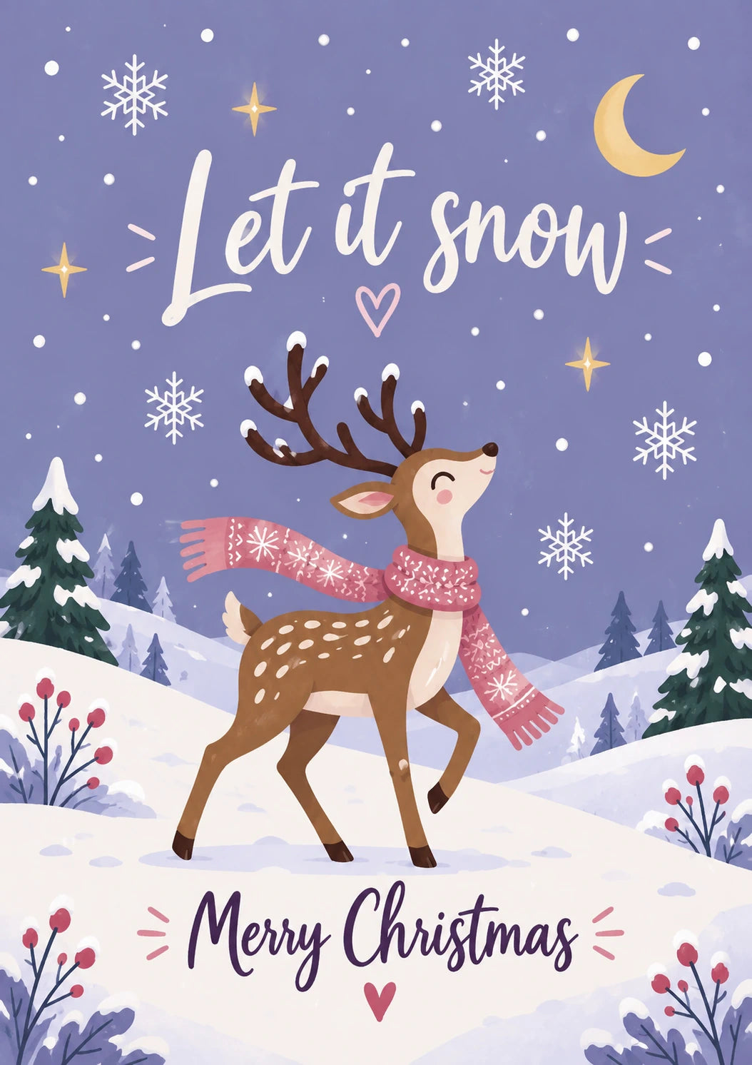 Cute Reindeer Let It Snow Christmas Card for Her