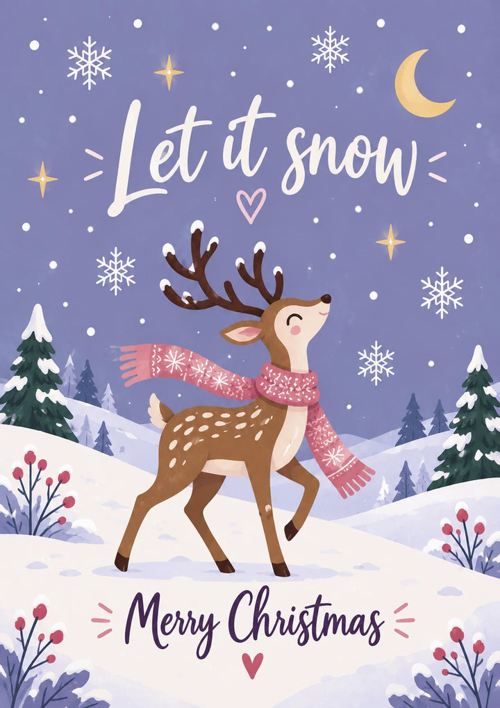 Cute Reindeer Let It Snow Christmas Card for Her