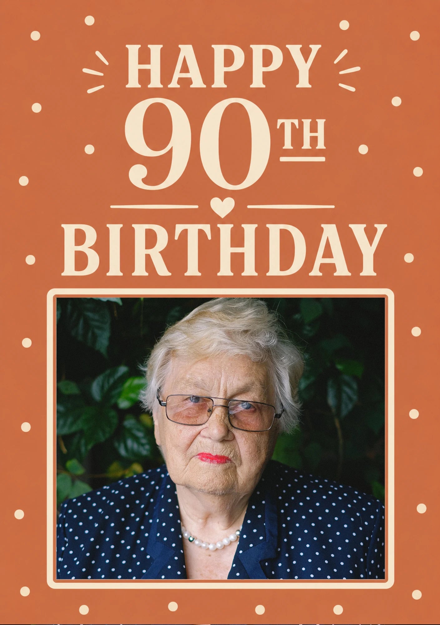 Terracotta Retro 90th Birthday Photo Upload Birthday Card for Her