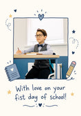 Load image into Gallery viewer, Navy Heart Notebook and Pencil Photo Upload Back to School Card
