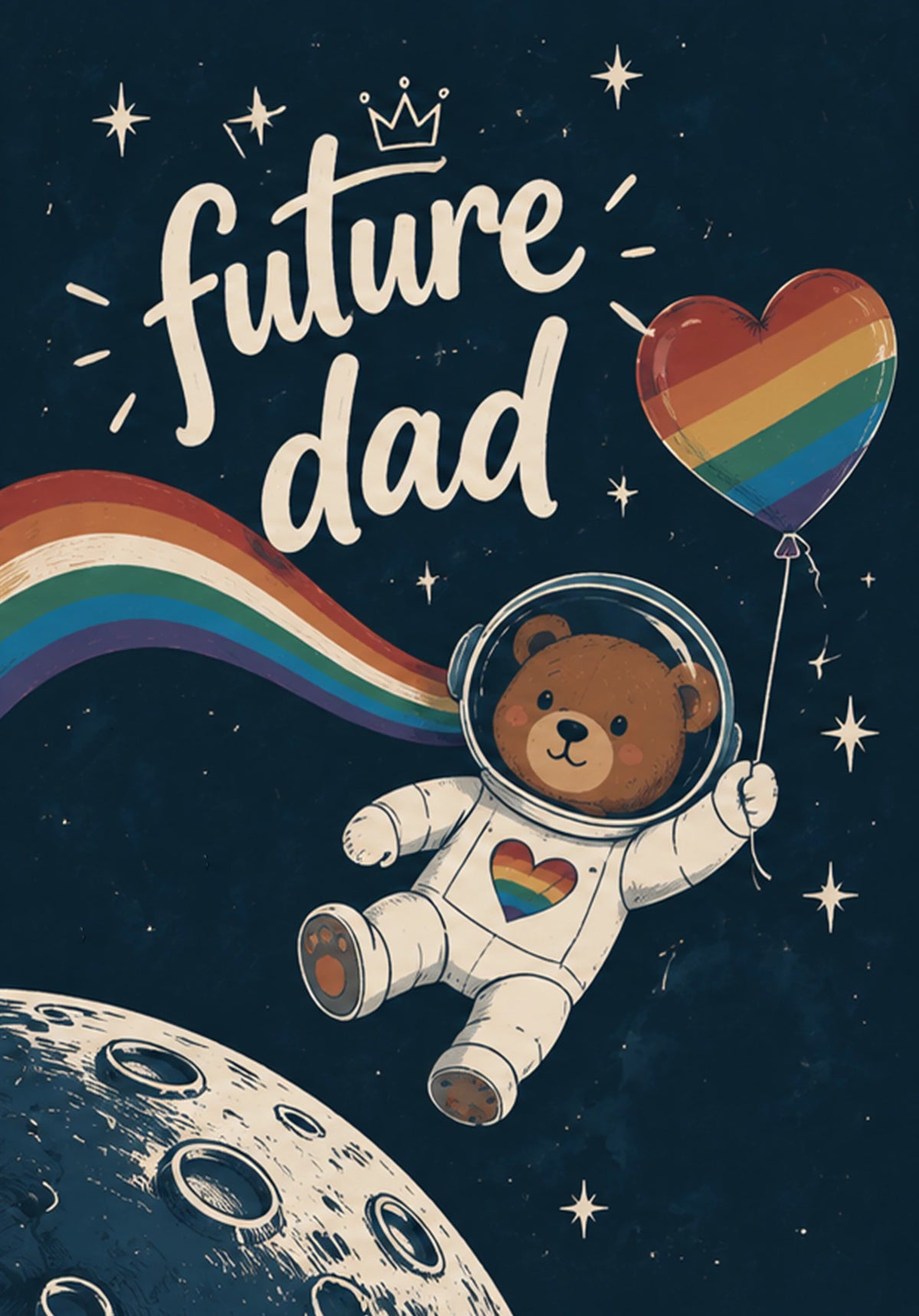 Rainbow Astronaut Bear Future Dad Birthday Card for Him