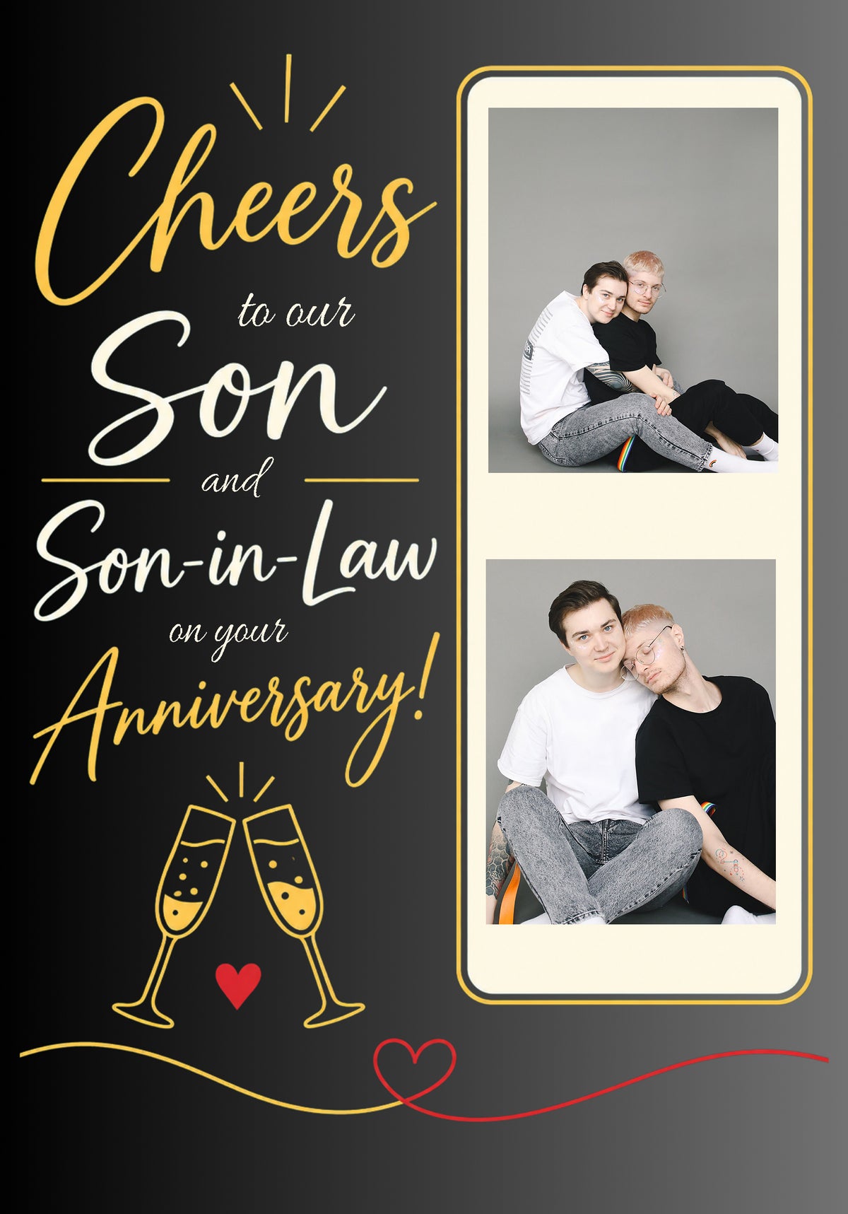 Cheers to Our Son and Son-in-Law Photo Upload Anniversary Card