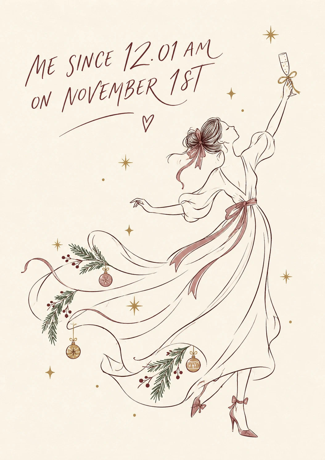 Funny Dancing Woman Since November 1st Christmas Card for Her